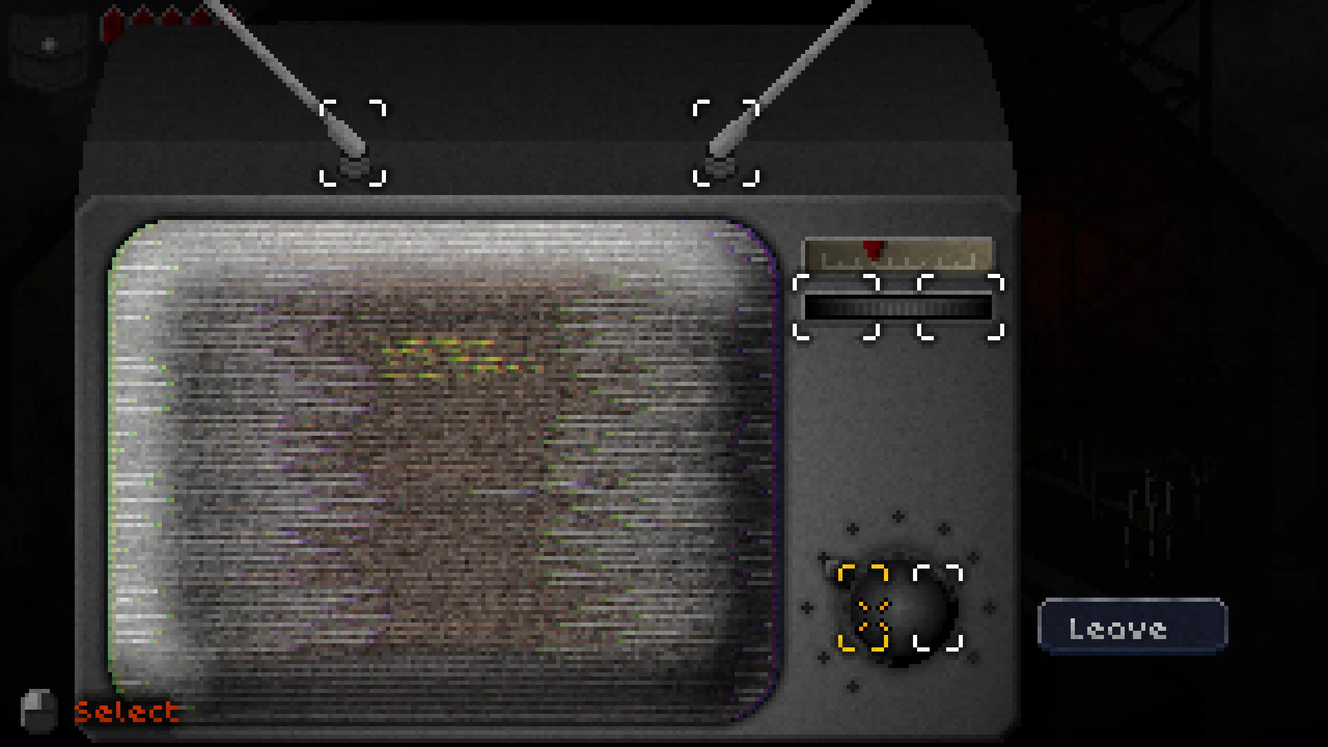 A derelict television set showing nothing but static